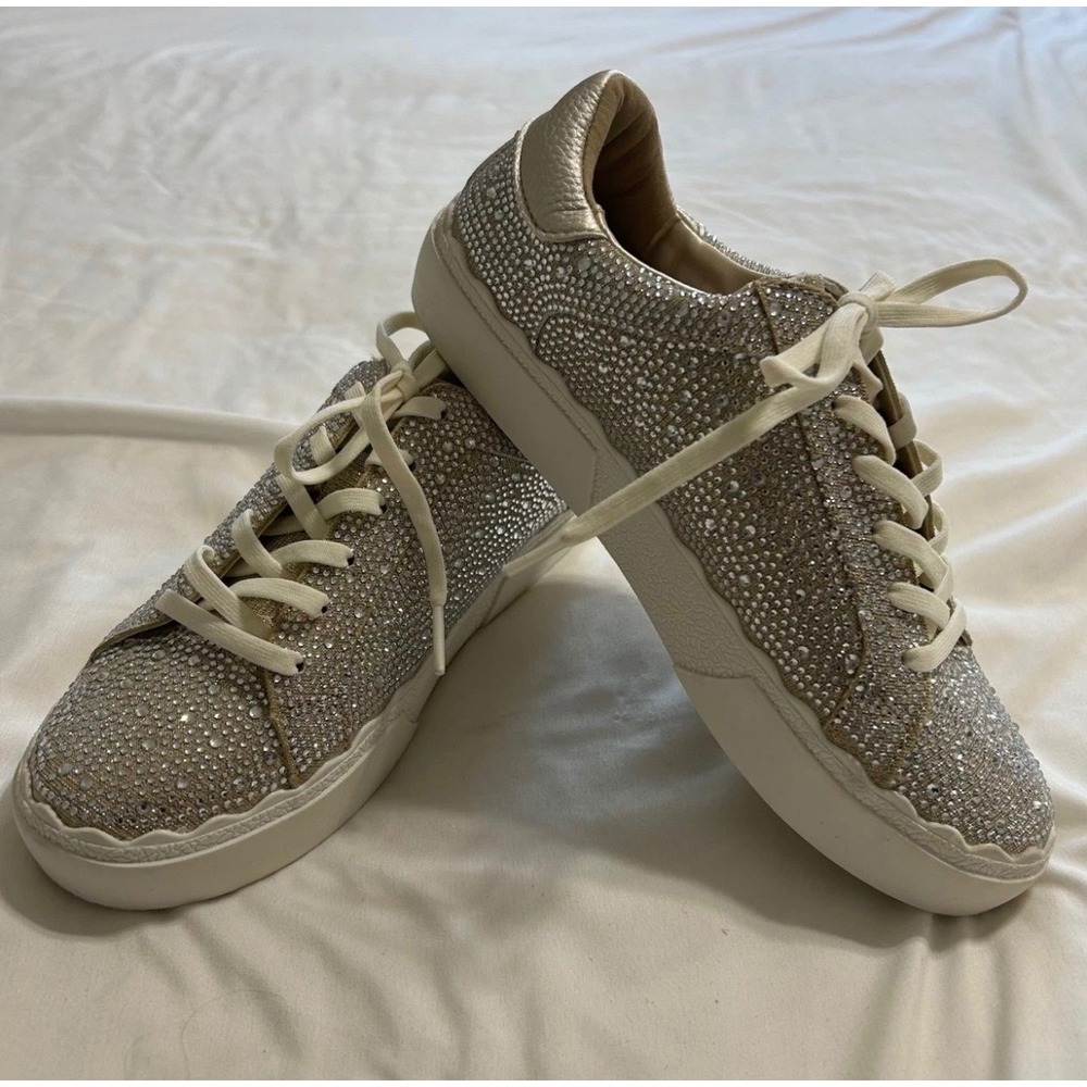 Anne Klein Cypris Rhinestone Platform Sneakers Gold Metallic Womens 7.5M